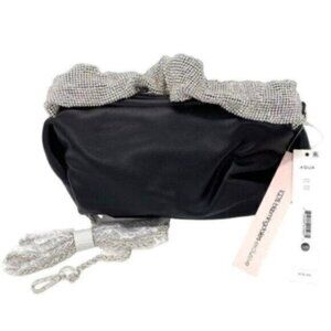 Aqua Women's Black Scrunchie Mini Crossbody Bag Black Rhinestone Strap New